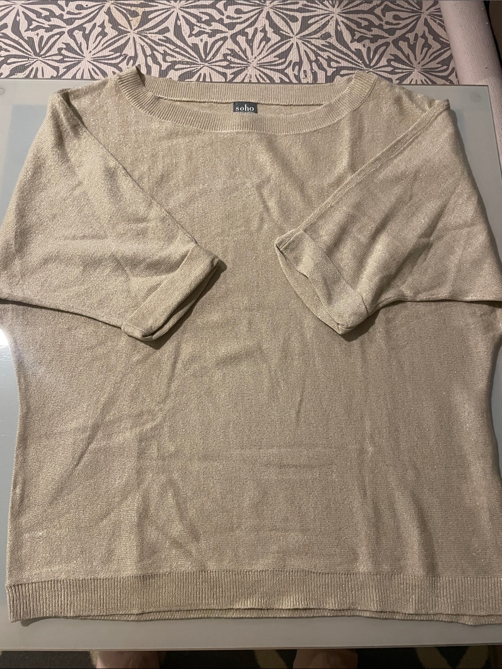 Soho Metallic Cream Scoop Neck Knit Top